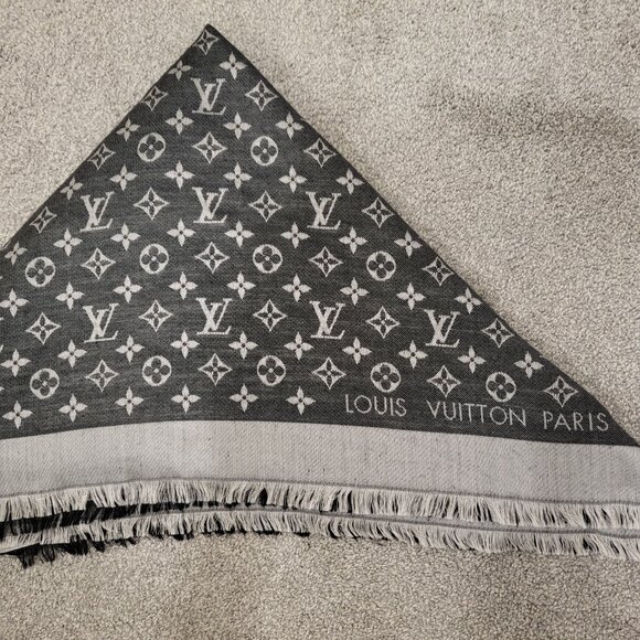 Louis Vuitton Silk Wool Monogram Denim Shawl Black - Picture 3 of 8